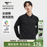 七匹狼长袖T恤男士抗菌恒温易打理商务休闲翻领固色Polo舒适亲肤透气 001(黑色)1D1D 2XL 180/96A