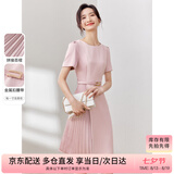 尚都比拉设计感拼接连衣裙夏季高级感气质百褶裙小个子中长裙子 粉陶色 XL