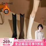 达芙妮厚底V口长筒靴女2026秋冬爆款女靴高筒靴显瘦百搭增高骑士靴子女 黑色【加绒款】 37