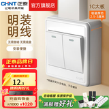 正泰（CHNT）明装大板开关插座面板 1C系列空调大功率热水器插座开关墙壁 白色 二开双控10A