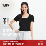 森马（Semir）短袖t恤女短款假两件百搭上衣25夏装显瘦U领套头衫109325100015