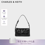 CHARLES&KEITH褶皱手提斜挎小方包腋下包女士生日七夕礼物CK2-80160183 CK2-80160183Noir黑色 S