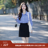 茵曼（INMAN）【格纹】法式时髦翻领通勤衬衫2026秋季新款女装长袖修身显瘦上衣 宝蓝格 L （裤子28码）