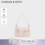 CHARLES&KEITH26秋季新品褶皱蝴蝶结芭蕾腋下斜挎包七夕礼物送女友CK2-20151673 Soft Pink浅粉色 S
