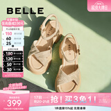 百丽（Belle）满钻条带繁星休闲凉鞋女商场款厚底凉鞋A9S2DBL4 杏色 39 (245mm)