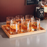 玻璃杯轻奢啤酒杯家用冰川纹喝水杯茶杯子套装客厅高颜值水具杯具威士忌洋酒杯 锤纹杯6只+原木竹盘