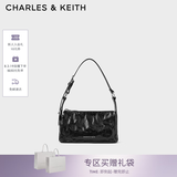 CHARLES&KEITH褶皱手提斜挎小方包腋下包女士生日七夕礼物CK2-80160183 CK2-80160183Noir黑色 S