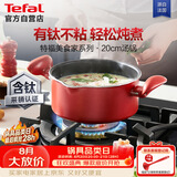 特福（Tefal）汤锅不粘锅煮汤锅家用炖煮锅双耳煮粥煲有钛不粘汤锅-20cm