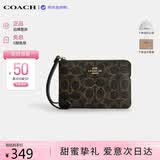 蔻驰（COACH）【品牌直供】新款女包手拿包拉链腕包黑棕拼CEF78 送女友七夕礼物