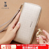 金狐狸（FOXER）牛皮女士钱包大容量长款卡包钱票夹手拿包零钱包轻奢女友生日礼物