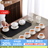 金镶玉功夫茶具整套装陶白瓷家用泡茶高端送人礼盒羊脂玉金亭山水