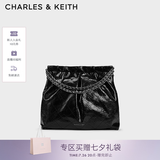 CHARLES&KEITH子母链条大容量流浪包托特包单肩斜挎包女包七夕礼物CK2-40671449 【L号】Noir黑银 L