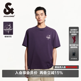 杰克·琼斯（JACK&JONES）男装26年短袖T恤男士夏季100%纯棉圆领潮流休闲航海系列宽松半袖 E36葡萄紫 常规 L