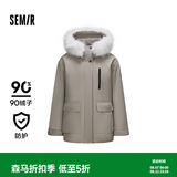 森马（Semir）羽绒服女90%鸭绒中长款三防大毛领派克服2024冬新款户外保暖夹克 茶灰（灰鸭绒）20713 M 【宽松版，建议哦拍小一码】