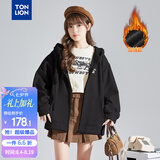 唐狮（TonLion）2026春季新款针织外套女休闲卫衣开衫连帽上衣 加绒款/黑色 XL