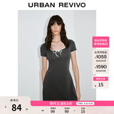 UR2026夏季新款女装休闲撞色边系带短袖连衣裙UYY750130 深灰 XS