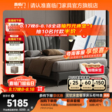 喜临门真皮软床家具进口头层牛皮现代简约双人大床维森pro[床架] 高脚款-墨灰色+白骑士喜礼床垫 1.8*2米