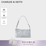 CHARLES&KEITH褶皱手提斜挎小方包腋下包女士生日七夕礼物CK2-80160183 CK2-80160183Grey灰色 S