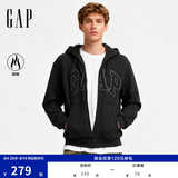 盖璞（GAP）男女装春款LOGO仿羊羔绒宽松连帽衫卫衣美版789781 灰黑色 L 美码  XL亚洲码185/104A
