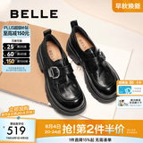 百丽（Belle）张凌赫推荐黑巧乐福鞋女商场英伦风牛皮厚底小皮鞋E1Z1DAM6 黑色 37 (235mm)