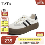 他她（TATA）复古板鞋女平底德训鞋阿甘休闲鞋 米白/黑/灰（网面透气款） 38