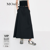 MO&Co.中高腰长款压褶宽松A字半身裙伞裙(附腰带)设计感裙子摩安珂 黑色-第2批 M 165
