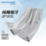 真维斯（Jeanswest）纯棉短裤男夏季青少年潮牌宽松大码外穿休闲中裤男士灰色沙滩裤B