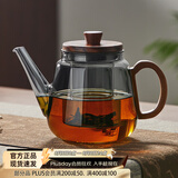 忆壶茶（YIHUTEA）茶壶玻璃泡茶壶耐高温煮茶壶加厚烧水茶具带过滤茶水壶杯子大容量 【升级木把】胡桃木盖壶黑 900ml