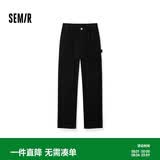 森马（Semir）休闲裤女冬纯棉灯芯绒半松紧腰打褶宽松阔腿裤工装裤101724127004