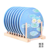 世界名画隔热餐垫8个装防烫密胺垫仿瓷隔热垫盘子锅垫餐桌垫彩盒 睡莲8个装-带木架