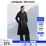 UR秋季新款女装气质双排扣腰带风衣外套UWM150045+ 黑色 (偏宽松) L