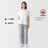 MUJI 女式 汉麻水洗宽版裤女装裤子女款女士长裤休闲裤阔腿裤26年春夏 灰色条纹 XL （165/74A）