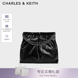 CHARLES&KEITH子母链条大容量流浪包托特包单肩斜挎包女包七夕礼物CK2-40671449 【L号】Noir黑银 L
