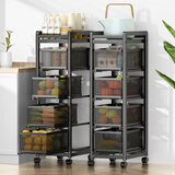 家佰利厨房置物架落地蔬菜收纳架菜架夹缝推车抽屉式家用菜篮储物柜子 五层抽拉式置物架（4网1板）