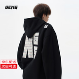 OEMG 美式刺绣连帽卫衣男士春秋季加绒保暖高级感潮牌上衣情侣外套 WY888黑色 【高品质】 XL [建议110-130斤]