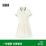 森马（Semir）连衣裙女夏季撞色polo领短裙字母运动风学院风百褶裙101325114051
