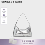 CHARLES&KEITH柔软拉链式褶皱单肩包腋下包包女包生日七夕礼物CK2-40782472 Silver银色 S