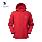 U.S. POLO ASSN.夹克男秋季男士休闲登山服加绒棉服保罗棉衣冲锋外套 中国红 M