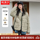 坦博尔羽绒服女短款翻领韩版宽松女士灯芯绒外套TD236266 奶茶棕 160 