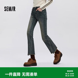 森马（Semir）牛仔裤女做旧潮流街头春季辣妹毛边喇叭裤复古风109125124001