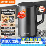 苏泊尔（SUPOR）电水壶 热水壶电热水壶1.5L小容量 304不锈钢双层防烫全钢无缝开水壶 SW-15J626
