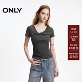 ONLY2026春季新款蝴蝶立体扭结V领修身纯色舒适T恤女|126101041 E11暗夜黑色 M