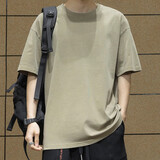 依郎酷短袖t恤男宽松重磅纯棉圆领大码水洗复古五分袖男士打底体恤衫 驼色 XL【145-160斤】