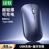 绿联无线鼠标蓝牙鼠标 适用苹果华为笔记本电脑iPad平板 轻音办公可Type-C充电轻薄便携双模鼠标 M256