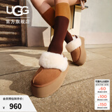 UGG秋季女士包头厚底LOGO松紧带休闲懒人毛毛鞋 1113474 CHE | 栗色 38