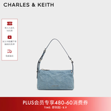 CHARLES&KEITH褶皱手提斜挎小方包腋下包女士生日七夕礼物CK2-80160183 CK2-80160183-1Denim Blue深牛仔蓝色 S