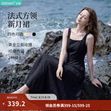 茵曼（INMAN）法式方领收腰显瘦吊带连衣裙2026夏季新品女装高级感气质裙子 黑色 XL