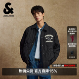 杰克·琼斯（JACK&JONES）男装秋冬翻领字母时尚短款轻薄鸭绒羽绒服男衬衫夹克保暖外套 E41黑色 L 180