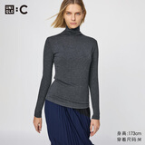 优衣库HEATTECH EXTRA WARM混纺高领T恤/长袖女装9%羊绒478954 478954/07青灰色 M