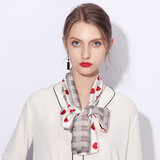 达芬奇密码冬季装饰丝巾细窄长条缎面连衣裙腰带长丝带百搭飘带布条小领巾女 细格爱心 红色